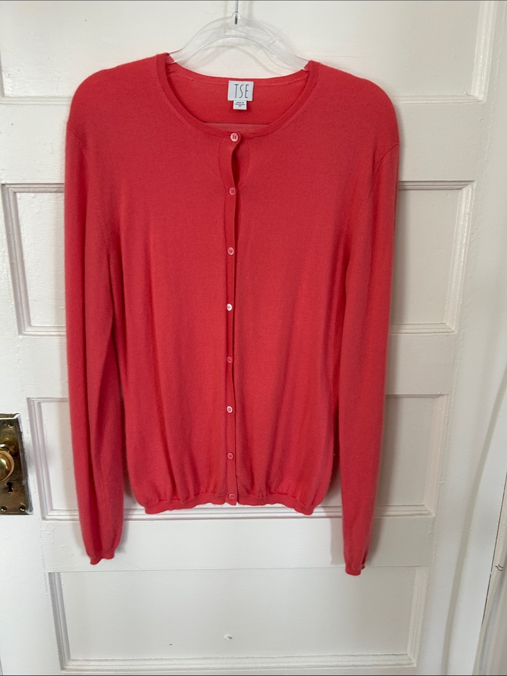 Vintage TSE Coral Cashmere Button-Front Crewneck Cardigan, Women's Medium